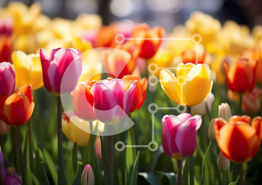 Intra Συλλεκτικό Ξύλινο Παζλ Plywood  4mm - Πολύχρωμο χωράφι τουλιπών με ανθισμένα λουλούδια Σε Ξύλινο Κουτί - Διαστάσεις: 10x10 cm – 25 κομμάτια