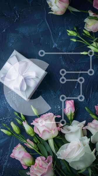 Intra Συλλεκτικό Ξύλινο Παζλ Plywood  4mm - Μπουκέτο με ροζ και λευκά τριαντάφυλλα με ανοιχτό κουτί δώρου Σε Ξύλινο Κουτί - Διαστάσεις Puzzle: 10x10 cm – 25 κομμάτια