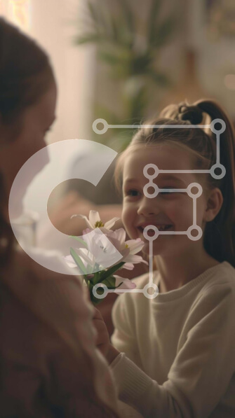 Intra Συλλεκτικό Ξύλινο Παζλ Plywood  4mm - Νεαρό κορίτσι και μητέρα που κρατούν λουλούδια Σε Ξύλινο Κουτί - Διαστάσεις Puzzle: 10x10 cm – 25 κομμάτια