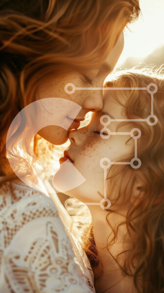 Intra Συλλεκτικό Ξύλινο Παζλ Plywood  4mm - Η εγκάρδια στιγμή μιας μητέρας και μιας κόρης που μοιράζονται ένα φιλί Σε Ξύλινο Κουτί - Διαστάσεις Puzzle: 10x10 cm – 25 κομμάτια