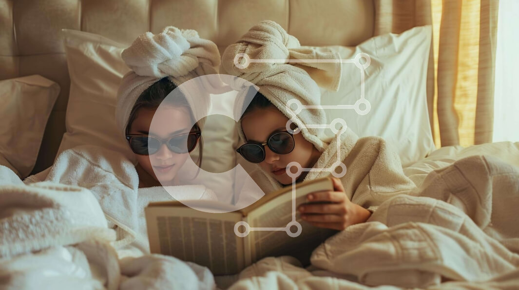 Intra Συλλεκτικό Ξύλινο Παζλ Plywood  4mm - Δύο γυναίκες που χαλαρώνουν στο κρεβάτι με πετσέτες και βιβλία Σε Ξύλινο Κουτί - Διαστάσεις Puzzle: 10x10 cm – 25 κομμάτια