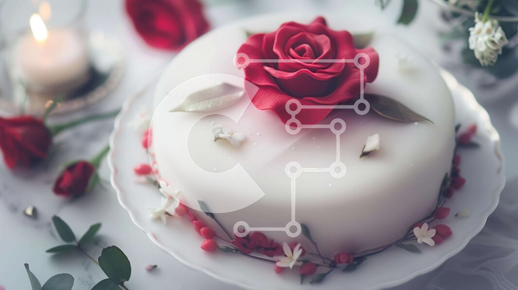 Σετ των 2 Intra Συλλεκτικό Ξύλινο Παζλ Plywood  4mm - Λευκό κέικ με κόκκινα τριαντάφυλλα και κεριά Σε Ξύλινο Κουτί - Διαστάσεις: 10x10 cm – 25 κομμάτια