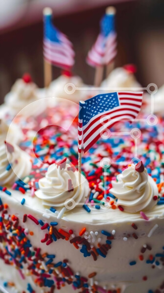 Intra Συλλεκτικό Ξύλινο Παζλ Plywood  4mm - Πατριωτικό κέικ με διακοσμήσεις αμερικανικής σημαίας Σε Ξύλινο Κουτί - Διαστάσεις: 10x10 cm – 25 κομμάτια