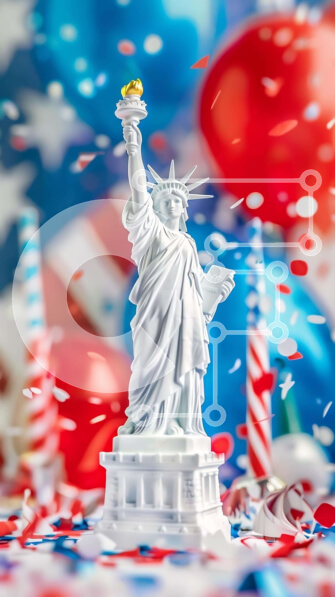 Intra Συλλεκτικό Ξύλινο Παζλ Plywood  4mm - Άγαλμα της Ελευθερίας που γιορτάζει την 4η Ιουλίου με μπαλόνια Σε Ξύλινο Κουτί - Διαστάσεις: 10x10 cm – 25 κομμάτια