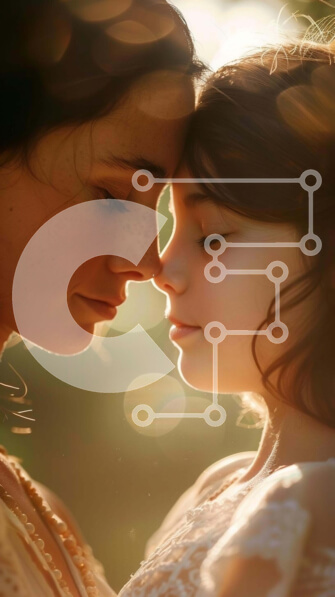 Intra Συλλεκτικό Ξύλινο Παζλ Plywood  4mm - Γυναίκα και κόρη που αγγίζουν πρόσωπα Σε Ξύλινο Κουτί - Διαστάσεις Puzzle: 10x10 cm – 25 κομμάτια