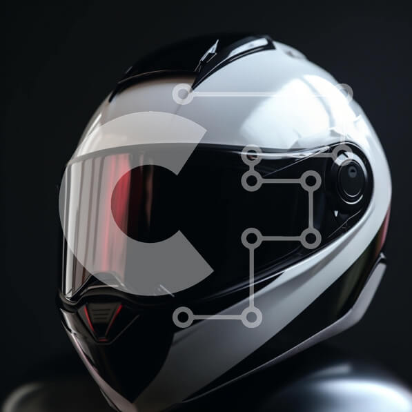 Intra Συλλεκτικό Ξύλινο Παζλ Plywood  4mm - Λευκό και μαύρο κράνος μοτοσικλέτας σε κίνηση Σε Ξύλινο Κουτί - Διαστάσεις Puzzle: 10x10 cm – 25 κομμάτια