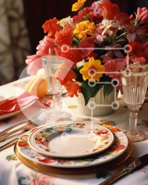 Σετ των 2 Intra Συλλεκτικό Ξύλινο Παζλ Plywood  4mm - Κομψή ρύθμιση τραπεζαρίας με πολύχρωμα λουλούδια Σε Ξύλινο Κουτί - Διαστάσεις: 10x10 cm – 25 κομμάτια