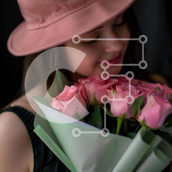 Σετ των 2 Intra Συλλεκτικό Ξύλινο Παζλ Plywood  4mm - Νεαρή γυναίκα με ροζ τριαντάφυλλα και καπέλο Σε Ξύλινο Κουτί - Διαστάσεις: 10x10 cm – 25 κομμάτια