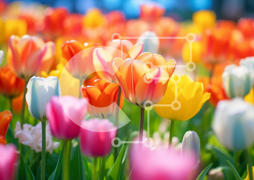 Intra Συλλεκτικό Ξύλινο Παζλ Plywood  4mm - Πεδίο με πολύχρωμες τουλίπες σε άνθιση Σε Ξύλινο Κουτί - Διαστάσεις: 10x10 cm – 25 κομμάτια