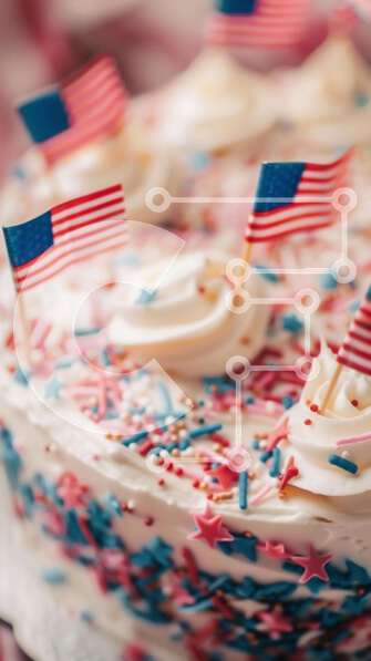 Intra Συλλεκτικό Ξύλινο Παζλ Plywood  4mm - Τούρτα διακοσμημένη με αμερικανικές σημαίες και αστέρια Σε Ξύλινο Κουτί - Διαστάσεις: 10x10 cm – 25 κομμάτια