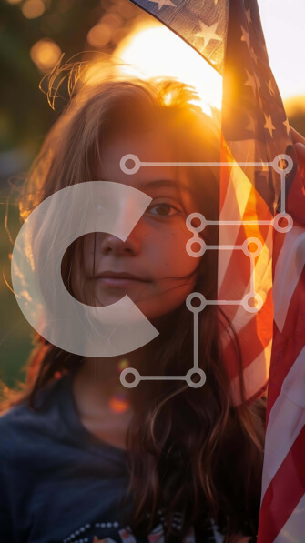 Intra Συλλεκτικό Ξύλινο Παζλ Plywood  4mm - Νεαρό κορίτσι με την αμερικανική σημαία Σε Ξύλινο Κουτί - Διαστάσεις Puzzle: 10x10 cm – 25 κομμάτια