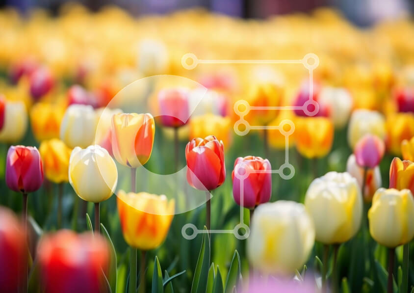 Intra Συλλεκτικό Ξύλινο Παζλ Plywood  4mm - Πολύχρωμο πεδίο τουλίπας Σε Ξύλινο Κουτί - Διαστάσεις: 10x10 cm – 25 κομμάτια