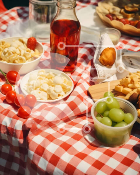 Σετ των 2 Intra Συλλεκτικό Ξύλινο Παζλ Plywood  4mm - Απλωμένο Φαγητό σε Κόκκινο και Λευκό καρό τραπεζομάντιλο Σε Ξύλινο Κουτί - Διαστάσεις: 10x10 cm – 25 κομμάτια