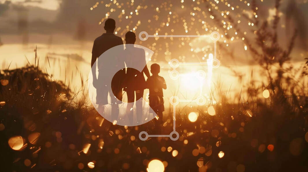 Intra Συλλεκτικό Ξύλινο Παζλ Plywood  4mm - Οικογένεια που περπατά στο χωράφι στο ηλιοβασίλεμα με πυροτεχνήματα Σε Ξύλινο Κουτί - Διαστάσεις: 10x10 cm – 25 κομμάτια