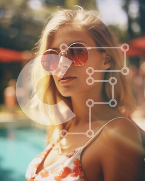 Intra Συλλεκτικό Ξύλινο Παζλ Plywood  4mm - Κομψή γυναίκα που ποζάρει δίπλα στην εξωτερική πισίνα Σε Ξύλινο Κουτί - Διαστάσεις Puzzle: 10x10 cm – 25 κομμάτια