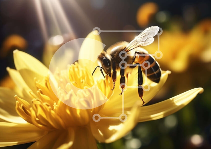 Intra Συλλεκτικό Ξύλινο Παζλ Plywood  4mm - Μέλισσα στο κίτρινο λουλούδι με το φως του ήλιου Σε Ξύλινο Κουτί - Διαστάσεις: 10x10 cm – 25 κομμάτια