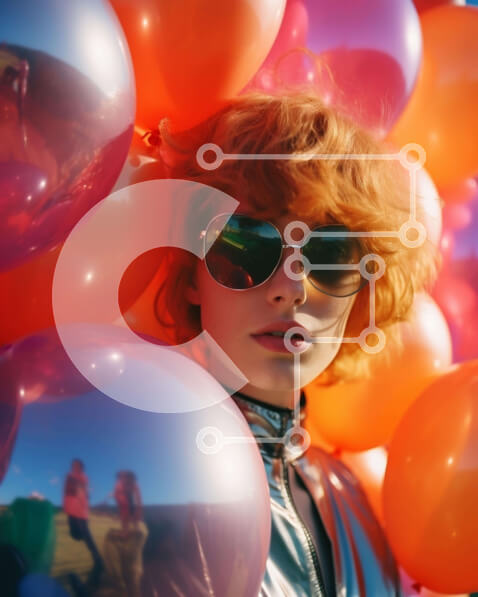 Intra Συλλεκτικό Ξύλινο Παζλ Plywood  4mm - Γυναίκα με κόκκινα μαλλιά και πολύχρωμα μπαλόνια Σε Ξύλινο Κουτί - Διαστάσεις Puzzle: 10x10 cm – 25 κομμάτια