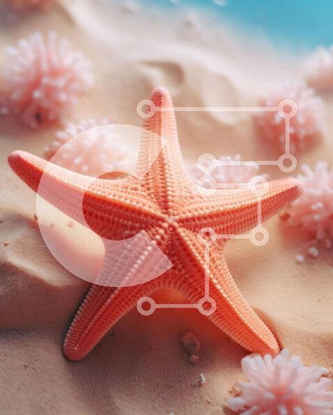 Σετ των 2 Intra Συλλεκτικό Ξύλινο Παζλ Plywood  4mm - Πορτοκαλί αστερίες και λουλούδια στην αμμώδη παραλία Σε Ξύλινο Κουτί - Διαστάσεις: 10x10 cm – 25 κομμάτια