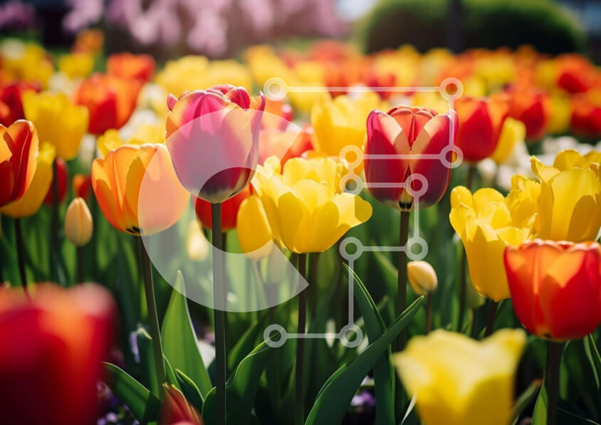 Intra Συλλεκτικό Ξύλινο Παζλ Plywood  4mm - Πολύχρωμο χωράφι με τουλίπες ανθισμένο με ανθρώπους Σε Ξύλινο Κουτί - Διαστάσεις: 10x10 cm – 25 κομμάτια