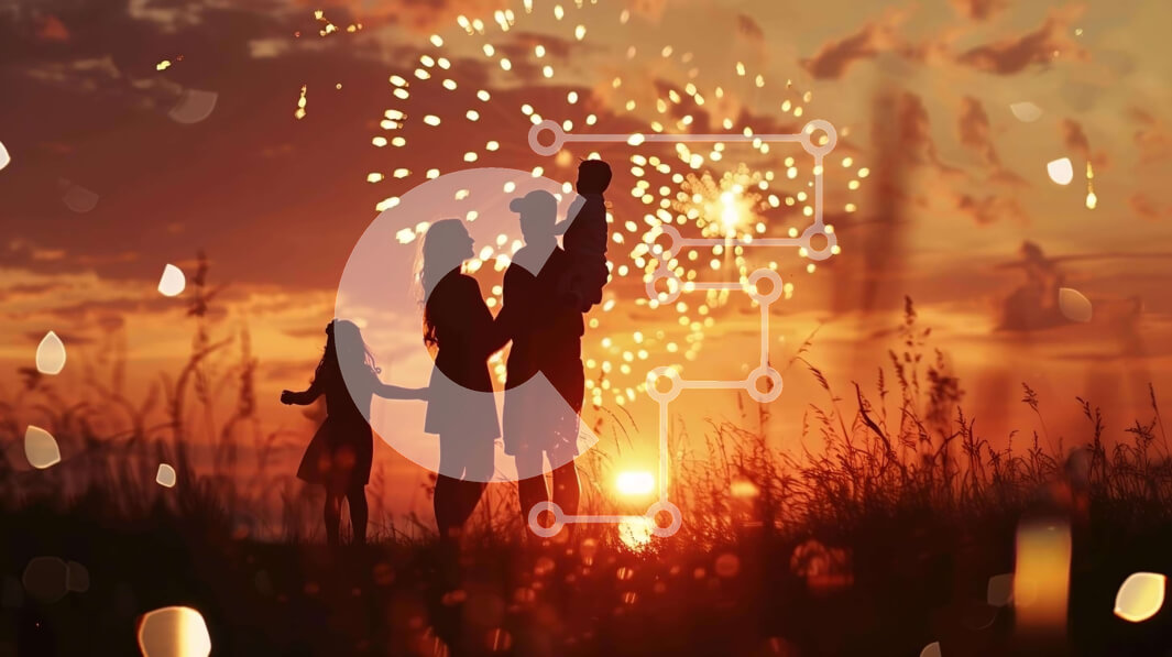 Intra Συλλεκτικό Ξύλινο Παζλ Plywood  4mm - Οικογένεια που γιορτάζει ειδική περίσταση στο ηλιοβασίλεμα με πυροτεχνήματα Σε Ξύλινο Κουτί - Διαστάσεις Puzzle: 10x10 cm – 25 κομμάτια