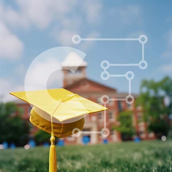 Intra Συλλεκτικό Ξύλινο Παζλ Plywood  4mm - Κίτρινο καπέλο αποφοίτησης μπροστά από το εντυπωσιακό κτίριο Σε Ξύλινο Κουτί - Διαστάσεις Puzzle: 10x10 cm – 25 κομμάτια