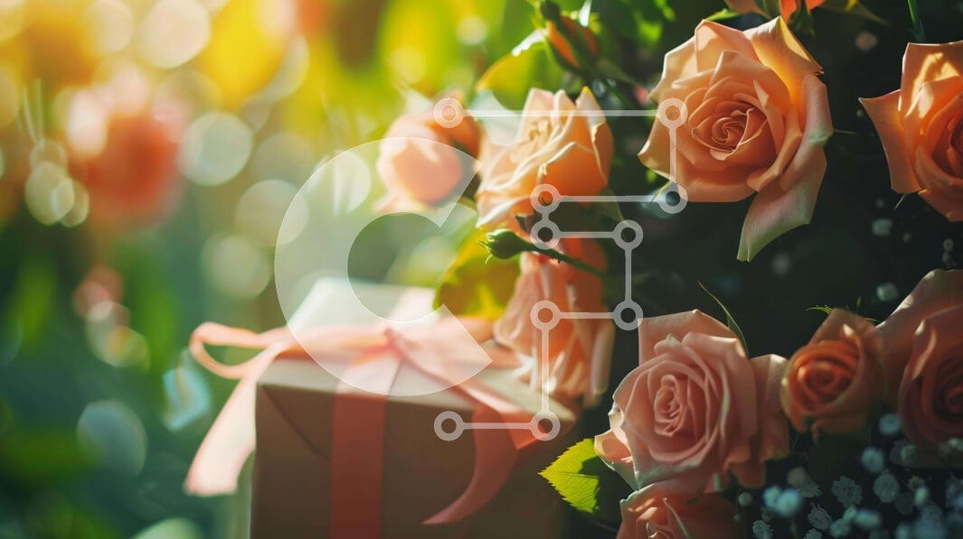 Intra Συλλεκτικό Ξύλινο Παζλ Plywood  4mm - Μπουκέτο με ροζ τριαντάφυλλα με πορτοκαλί κουτί δώρου Σε Ξύλινο Κουτί - Διαστάσεις: 10x10 cm – 25 κομμάτια