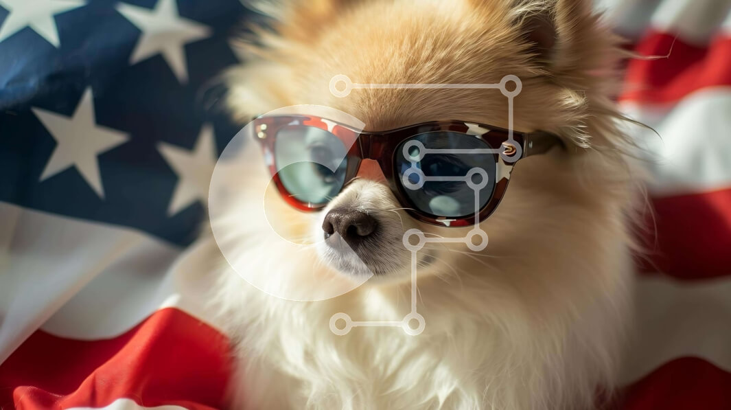 Intra Συλλεκτικό Ξύλινο Παζλ Plywood  4mm - Σκυλί Pomeranian στην αμερικανική σημαία Σε Ξύλινο Κουτί - Διαστάσεις: 10x10 cm – 25 κομμάτια