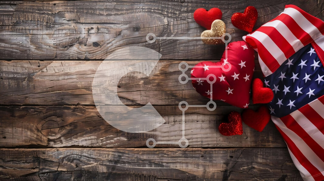 Intra Συλλεκτικό Ξύλινο Παζλ Plywood  4mm - Αμερικανική σημαία και μαξιλάρια σε σχήμα καρδιάς Σε Ξύλινο Κουτί - Διαστάσεις Puzzle: 10x10 cm – 25 κομμάτια