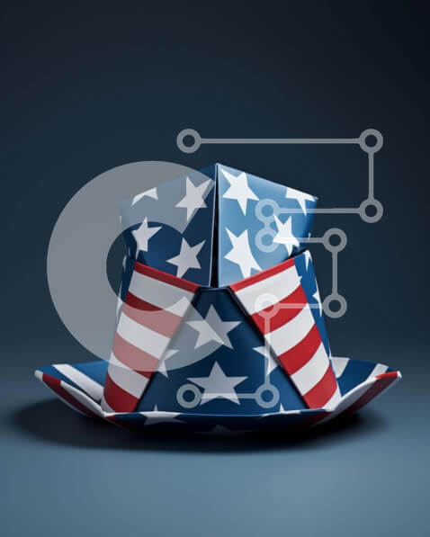 Intra Συλλεκτικό Ξύλινο Παζλ Plywood  4mm - Καπέλο Origami με σχέδιο αμερικανικής σημαίας Σε Ξύλινο Κουτί - Διαστάσεις Puzzle: 10x10 cm – 25 κομμάτια