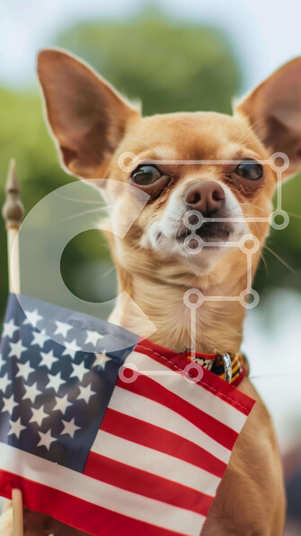 Intra Συλλεκτικό Ξύλινο Παζλ Plywood  4mm - Σκύλος που γιορτάζει την 4η Ιουλίου με αμερικανική σημαία Σε Ξύλινο Κουτί - Διαστάσεις: 10x10 cm – 25 κομμάτια