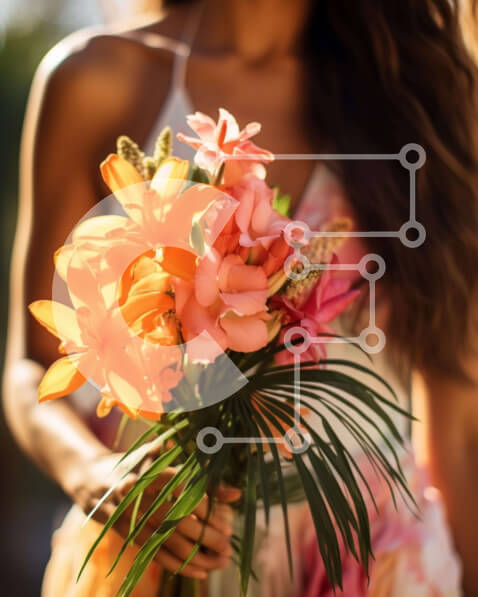 Intra Συλλεκτικό Ξύλινο Παζλ Plywood  4mm - Γυναίκα με πορτοκαλί και ροζ λουλούδι μπουκέτο Σε Ξύλινο Κουτί - Διαστάσεις Puzzle: 10x10 cm – 25 κομμάτια