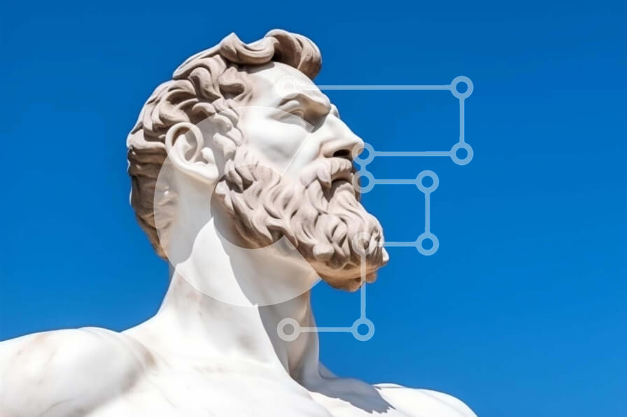 Intra Συλλεκτικό Ξύλινο Παζλ Plywood  4mm - Λευκό άγαλμα του ανθρώπου ενάντια στο μπλε ουρανό Σε Ξύλινο Κουτί - Διαστάσεις Puzzle: 10x10 cm – 25 κομμάτια