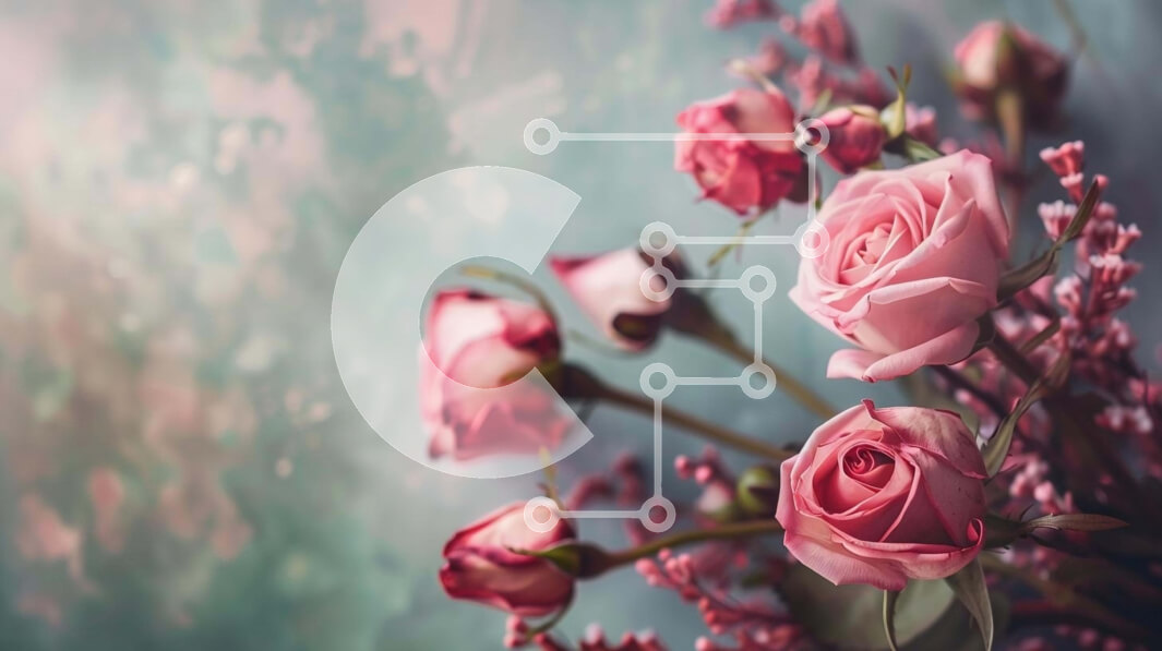 Intra Συλλεκτικό Ξύλινο Παζλ Plywood  4mm - Ροζ τριαντάφυλλο μπουκέτο σε αφηρημένο μπλε φόντο Σε Ξύλινο Κουτί - Διαστάσεις: 10x10 cm – 25 κομμάτια