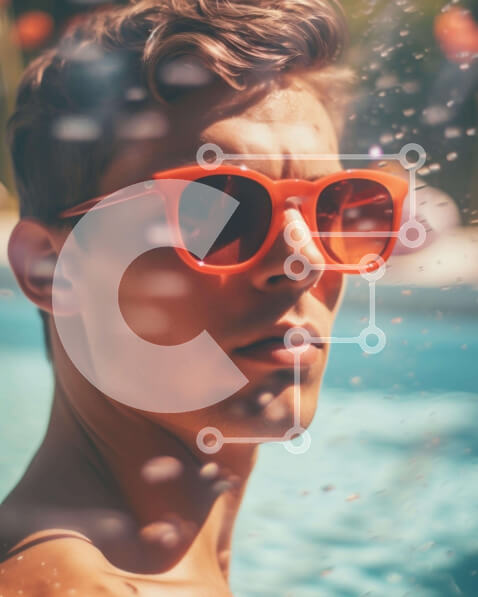 Intra Συλλεκτικό Ξύλινο Παζλ Plywood  4mm - Νεαρός άνδρας δίπλα στην πισίνα με κόκκινα γυαλιά ηλίου Σε Ξύλινο Κουτί - Διαστάσεις Puzzle: 10x10 cm – 25 κομμάτια