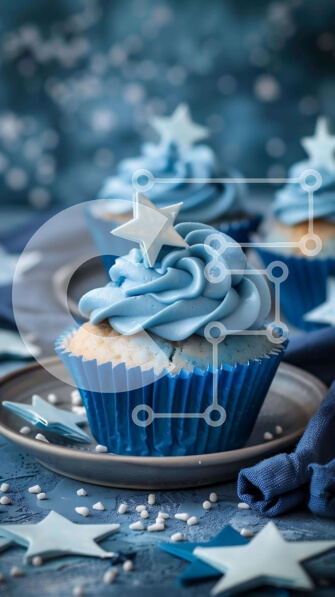 Intra Συλλεκτικό Ξύλινο Παζλ Plywood  4mm - Γιορτινά Cupcakes με Blue Icing και White Frosting Σε Ξύλινο Κουτί - Διαστάσεις: 10x10 cm – 25 κομμάτια