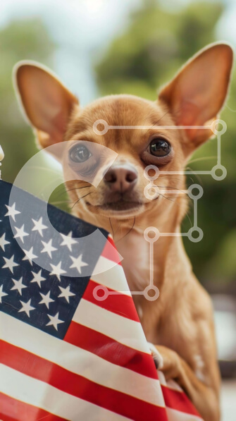 Σετ των 2 Intra Συλλεκτικό Ξύλινο Παζλ Plywood  4mm - Αξιολάτρευτο σκυλί με αμερικανική σημαία Σε Ξύλινο Κουτί - Διαστάσεις: 10x10 cm – 25 κομμάτια