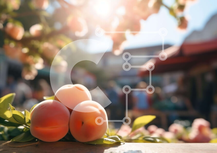 Σετ των 2 Intra Συλλεκτικό Ξύλινο Παζλ Plywood  4mm - Φρέσκα ροδάκινα σε μια υπαίθρια αγορά Σε Ξύλινο Κουτί - Διαστάσεις: 10x10 cm – 25 κομμάτια