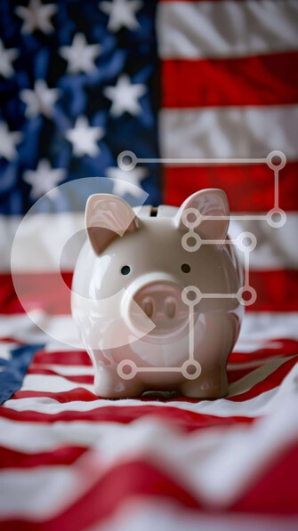 Intra Συλλεκτικό Ξύλινο Παζλ Plywood  4mm - Λευκός κουμπαράς σε φόντο αμερικανικής σημαίας Σε Ξύλινο Κουτί - Διαστάσεις: 10x10 cm – 25 κομμάτια