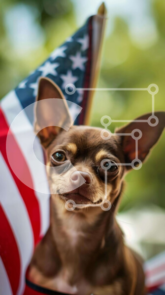 Σετ των 2 Intra Συλλεκτικό Ξύλινο Παζλ Plywood  4mm - Ευτυχισμένος σκύλος με αμερικανική σημαία Σε Ξύλινο Κουτί - Διαστάσεις: 10x10 cm – 25 κομμάτια