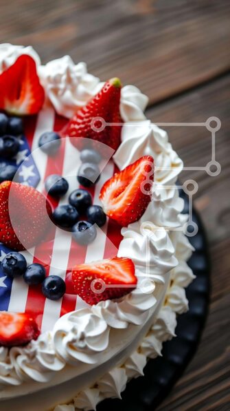 Intra Συλλεκτικό Ξύλινο Παζλ Plywood  4mm - Πατριωτικό κέικ με μοτίβο αμερικανικής σημαίας και φρέσκα φρούτα Σε Ξύλινο Κουτί - Διαστάσεις: 10x10 cm – 25 κομμάτια