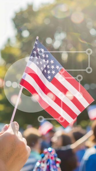 Intra Συλλεκτικό Ξύλινο Παζλ Plywood  4mm - Πρόσωπο που κρατά την αμερικανική σημαία στον εορταστικό εορτασμό Σε Ξύλινο Κουτί - Διαστάσεις: 10x10 cm – 25 κομμάτια