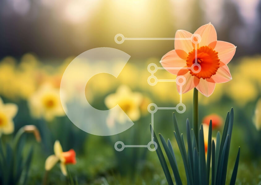 Intra Συλλεκτικό Ξύλινο Παζλ Plywood  4mm - Πορτοκαλί λουλούδι και ασφόδελοι στο ηλιοβασίλεμα Σε Ξύλινο Κουτί - Διαστάσεις: 10x10 cm – 25 κομμάτια