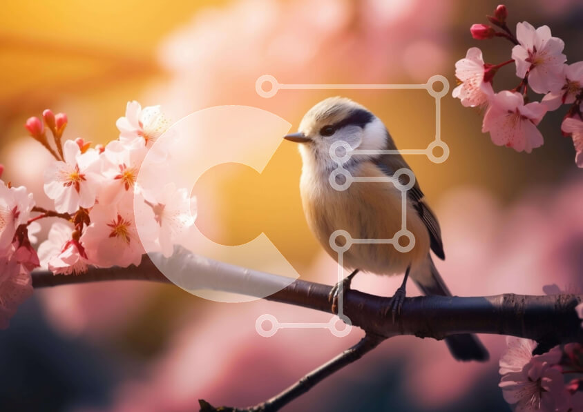 Intra Συλλεκτικό Ξύλινο Παζλ Plywood  4mm - Μικρό πουλί σκαρφαλωμένο σε κλαδί από ροζ άνθη Σε Ξύλινο Κουτί - Διαστάσεις: 10x10 cm – 25 κομμάτια