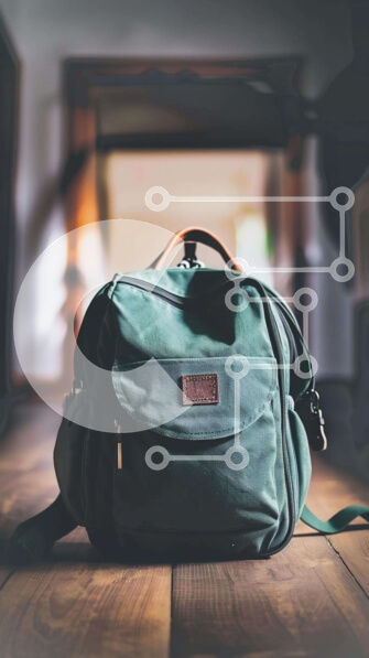 Intra Συλλεκτικό Ξύλινο Παζλ Plywood  4mm - Πράσινο σακίδιο πλάτης σε ξύλινο πάτωμα Σε Ξύλινο Κουτί - Διαστάσεις: 10x10 cm – 25 κομμάτια