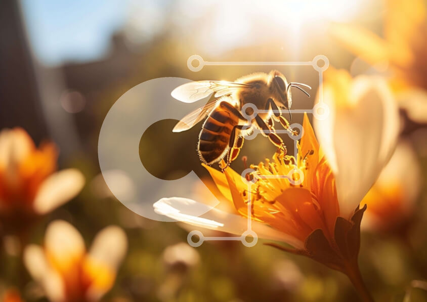 Intra Συλλεκτικό Ξύλινο Παζλ Plywood  4mm - Μέλισσα στο πορτοκαλί λουλούδι Σε Ξύλινο Κουτί - Διαστάσεις: 10x10 cm – 25 κομμάτια