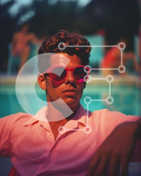 Intra Συλλεκτικό Ξύλινο Παζλ Plywood  4mm - Άνδρας με ροζ γυαλιά ηλίου δίπλα στην πισίνα Σε Ξύλινο Κουτί - Διαστάσεις Puzzle: 10x10 cm – 25 κομμάτια