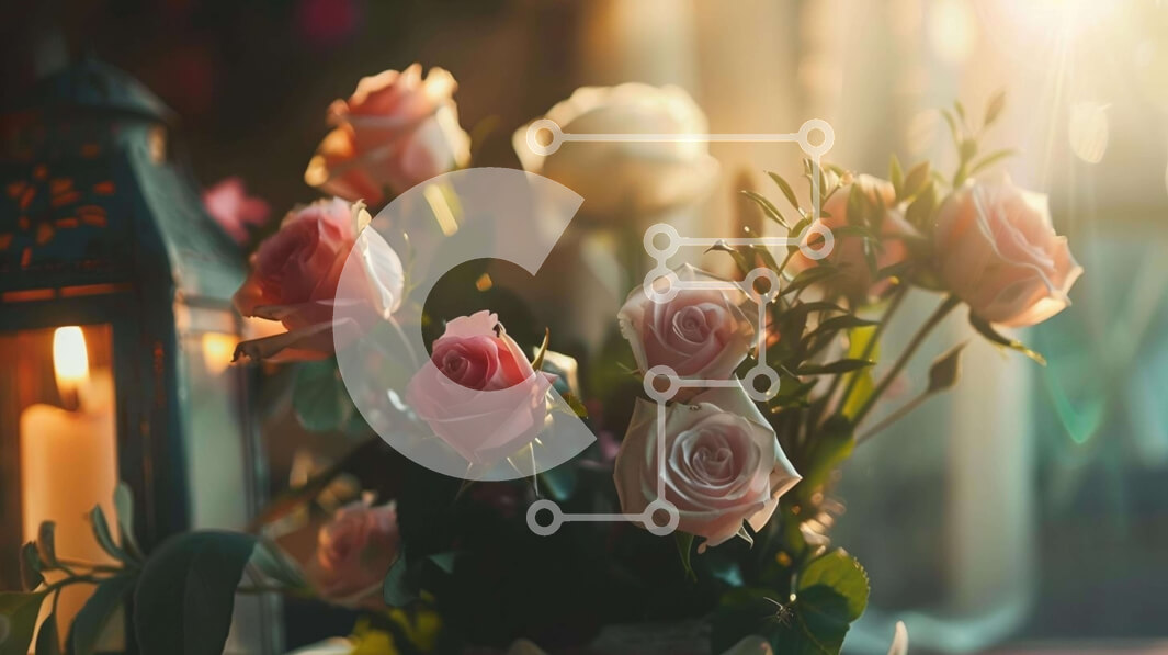 Intra Συλλεκτικό Ξύλινο Παζλ Plywood  4mm - Ροζ τριαντάφυλλα και κεριά σε ένα ηλιόλουστο τραπέζι Σε Ξύλινο Κουτί - Διαστάσεις Puzzle: 10x10 cm – 25 κομμάτια