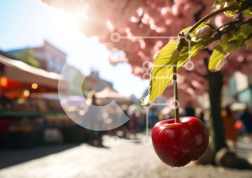 Intra Συλλεκτικό Ξύλινο Παζλ Plywood  4mm - Κόκκινο κεράσι που κρέμεται από διακοσμητική κερασιά Σε Ξύλινο Κουτί - Διαστάσεις: 10x10 cm – 25 κομμάτια