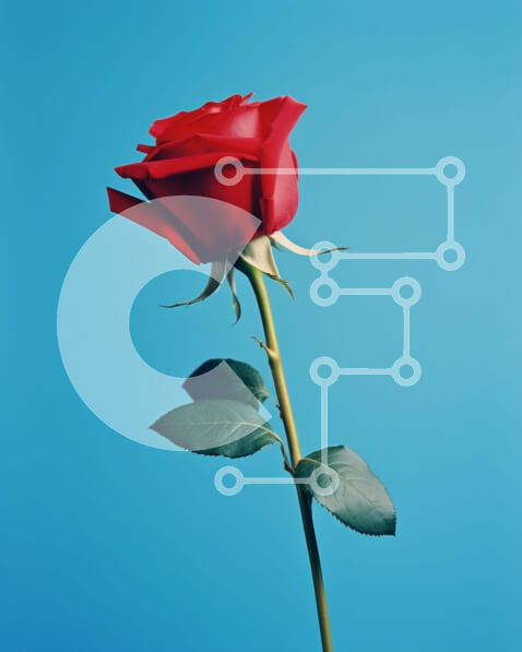 Intra Συλλεκτικό Ξύλινο Παζλ Plywood  4mm - Μονό κόκκινο τριαντάφυλλο σε όρθιο στέλεχος με μπλε φόντο Σε Ξύλινο Κουτί - Διαστάσεις: 10x10 cm – 25 κομμάτια