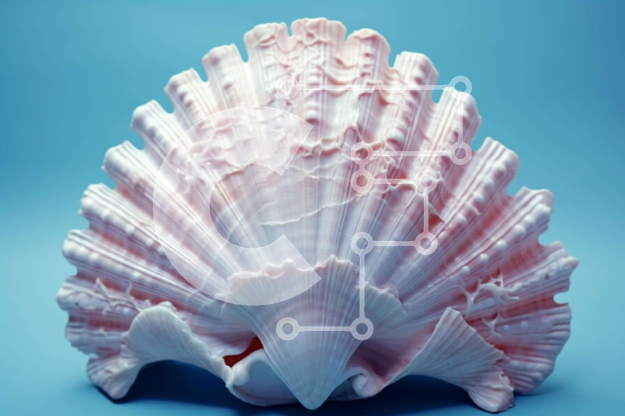 Intra Συλλεκτικό Ξύλινο Παζλ Plywood  4mm - Ροζ και λευκό κοχύλι σε μπλε φόντο Σε Ξύλινο Κουτί - Διαστάσεις: 10x10 cm – 25 κομμάτια